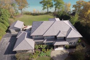 Arial View of DaVinci Multi-width Slate tiled roof